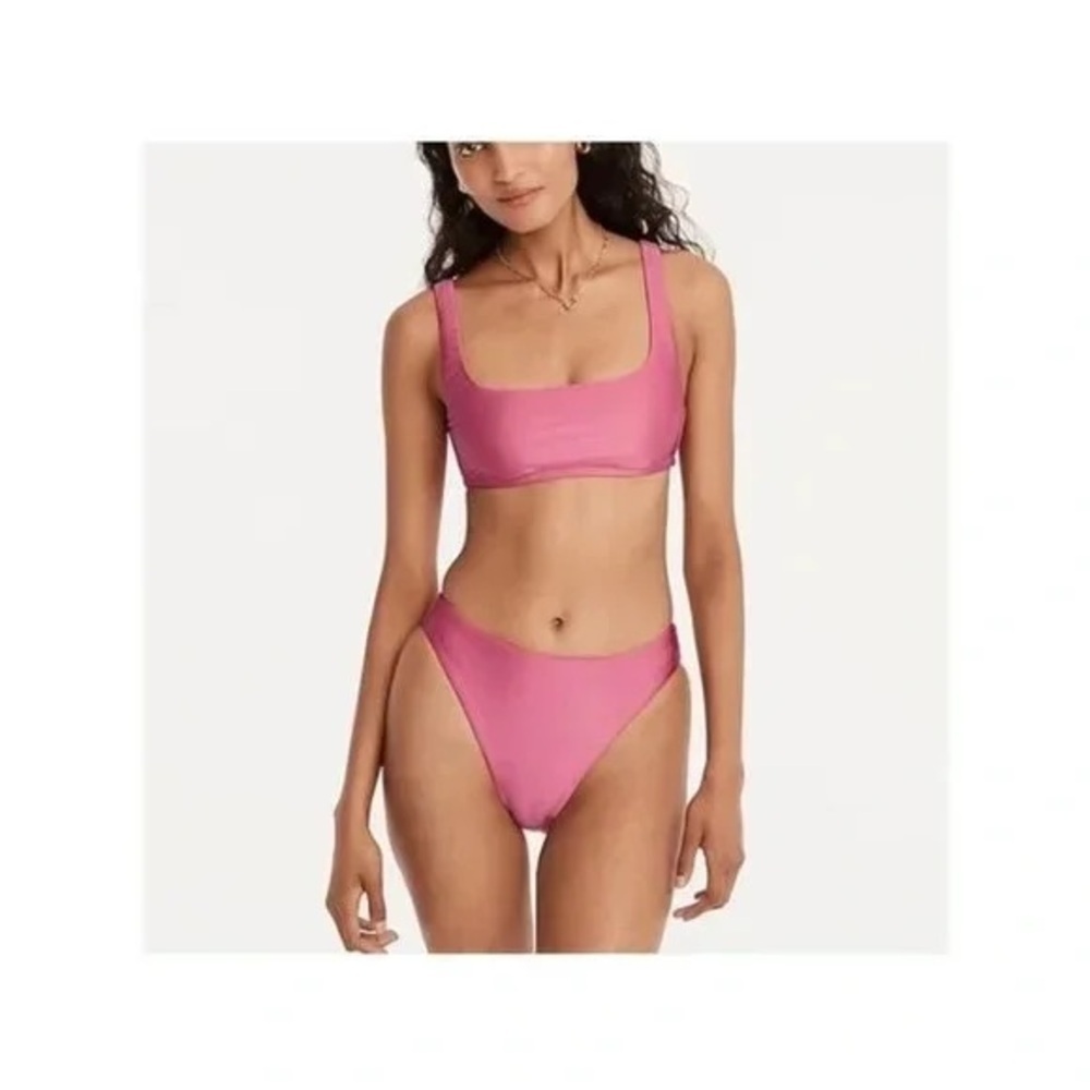J. Crew | Plus Size Shiny Squareneck Bikini Top + Bikini Bottom Liquid Berry